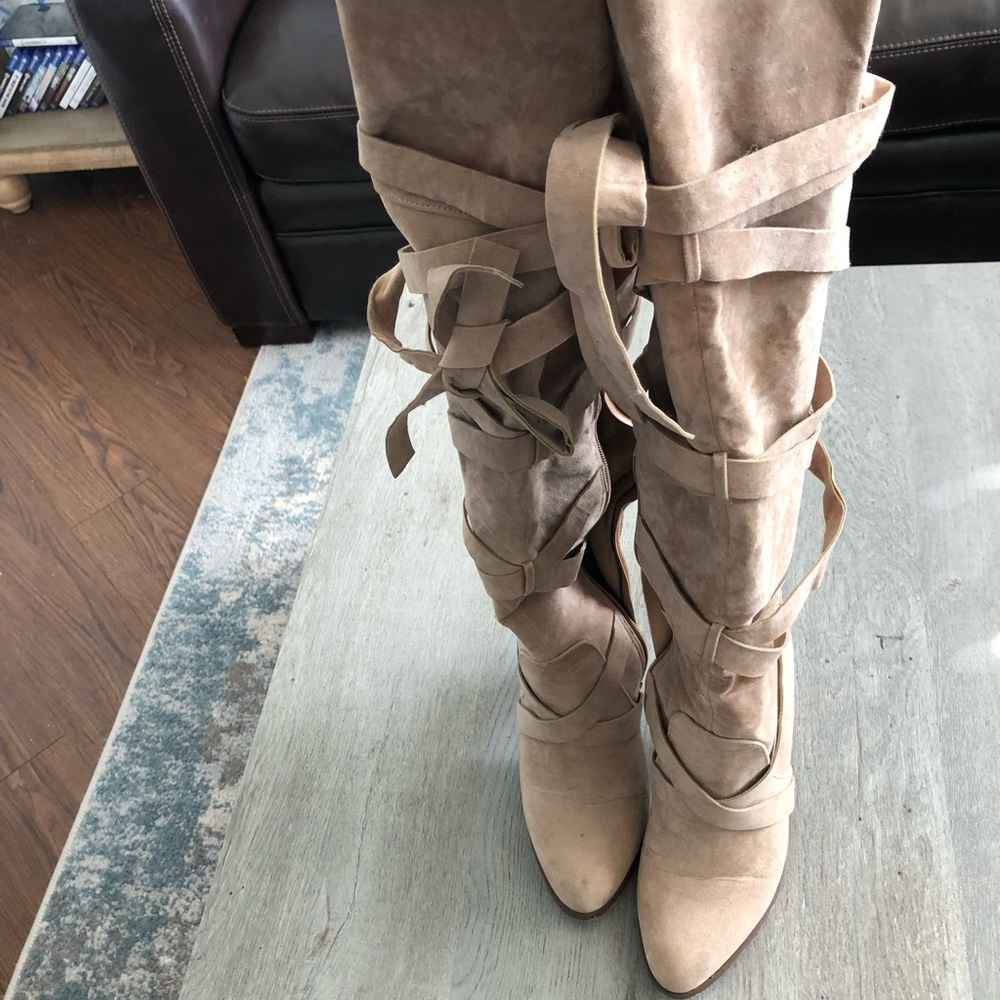 Thigh High Cream/Tan High Heeled Boots